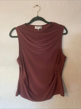 WAYF Mohagony Sleeveless Draped Neck Top